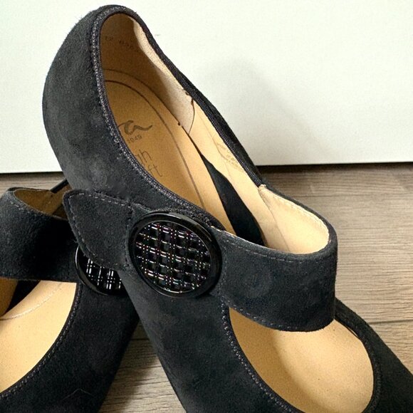 ARA Black Suede 1.5" Heel Mary Janes with Velcro Closure - Picture 3 of 10
